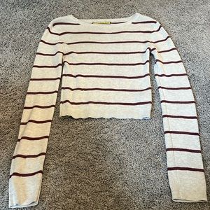Prince & Fox Cream and Burgundy Striped Long Sleeve Crop Top